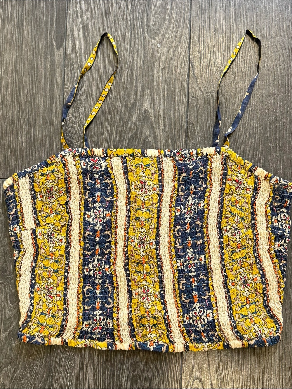 Smocked Crop Tank Top - Yellow & Navy